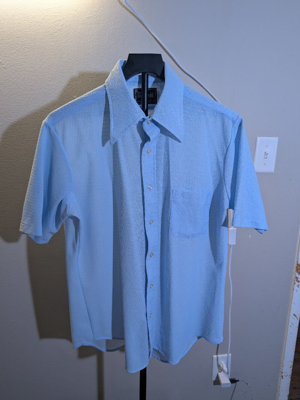 Vintage New Knits by Manfredo Light Blue Short Sleeve Button Down Shirt